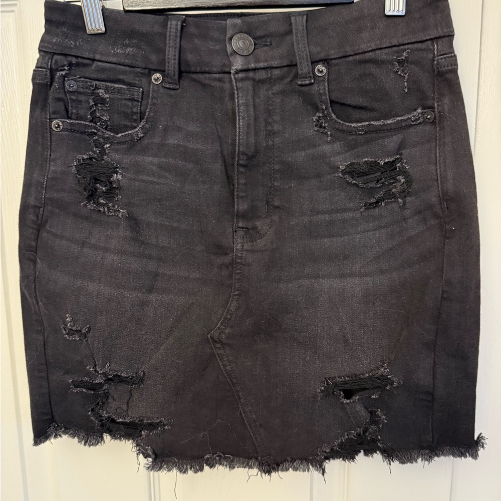 American Eagle Outfitters Black Distressed Mini Skirt